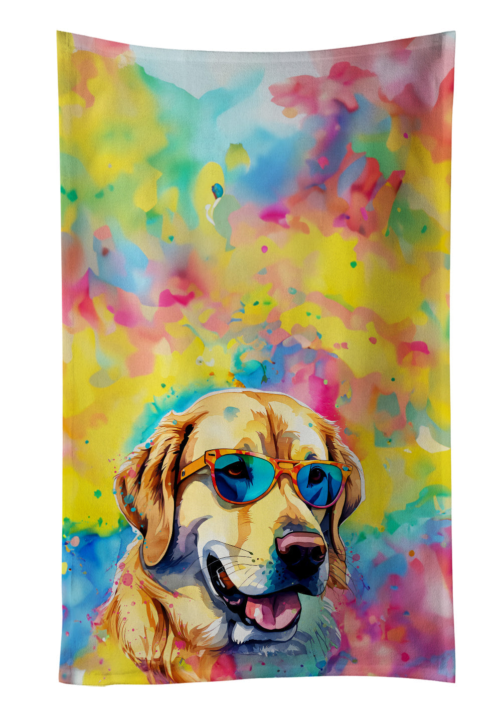 Yellow Labrador Hippie Dawg Kitchen Towel Velour Plush Front and Cotton Loop Back Machine Washable