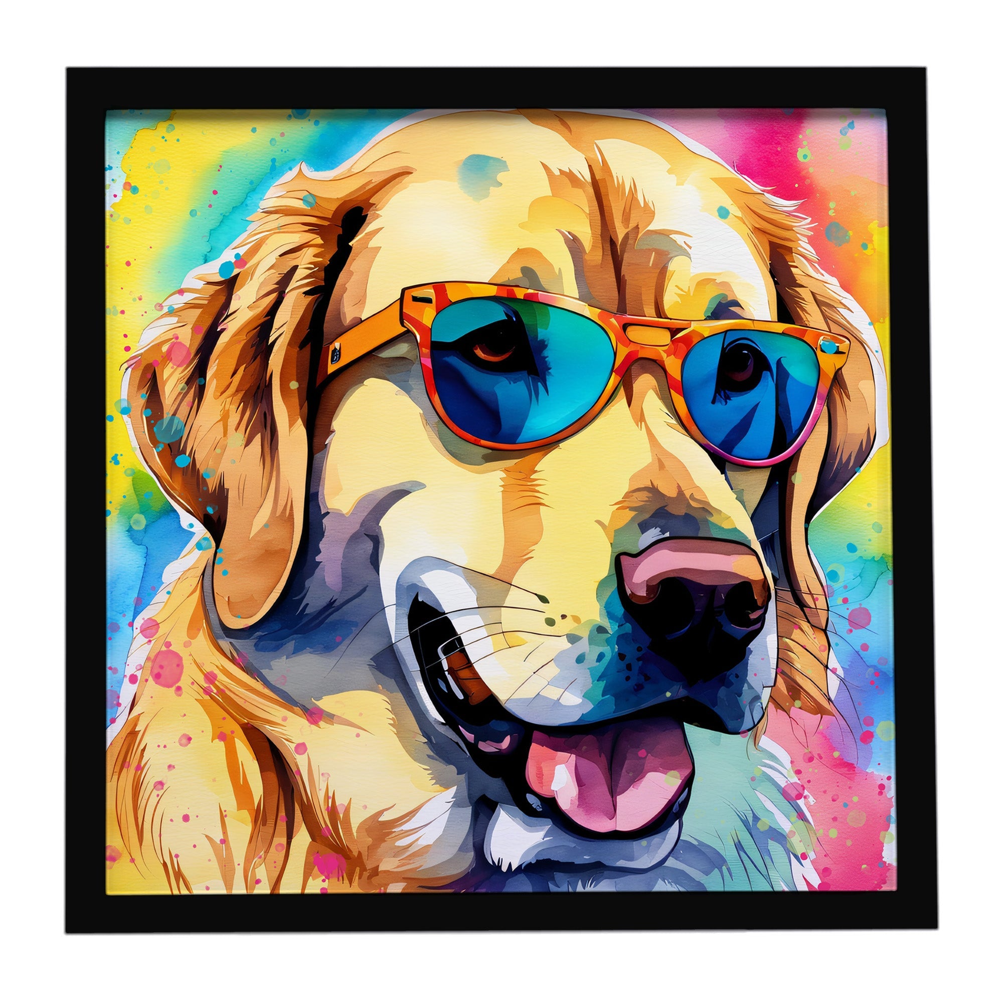 Yellow Labrador Hippie Dawg Framed Metal Print Bathroom, Kitchen, Office, Home Decor Wall Art Ready to Hang, Square, 8X8