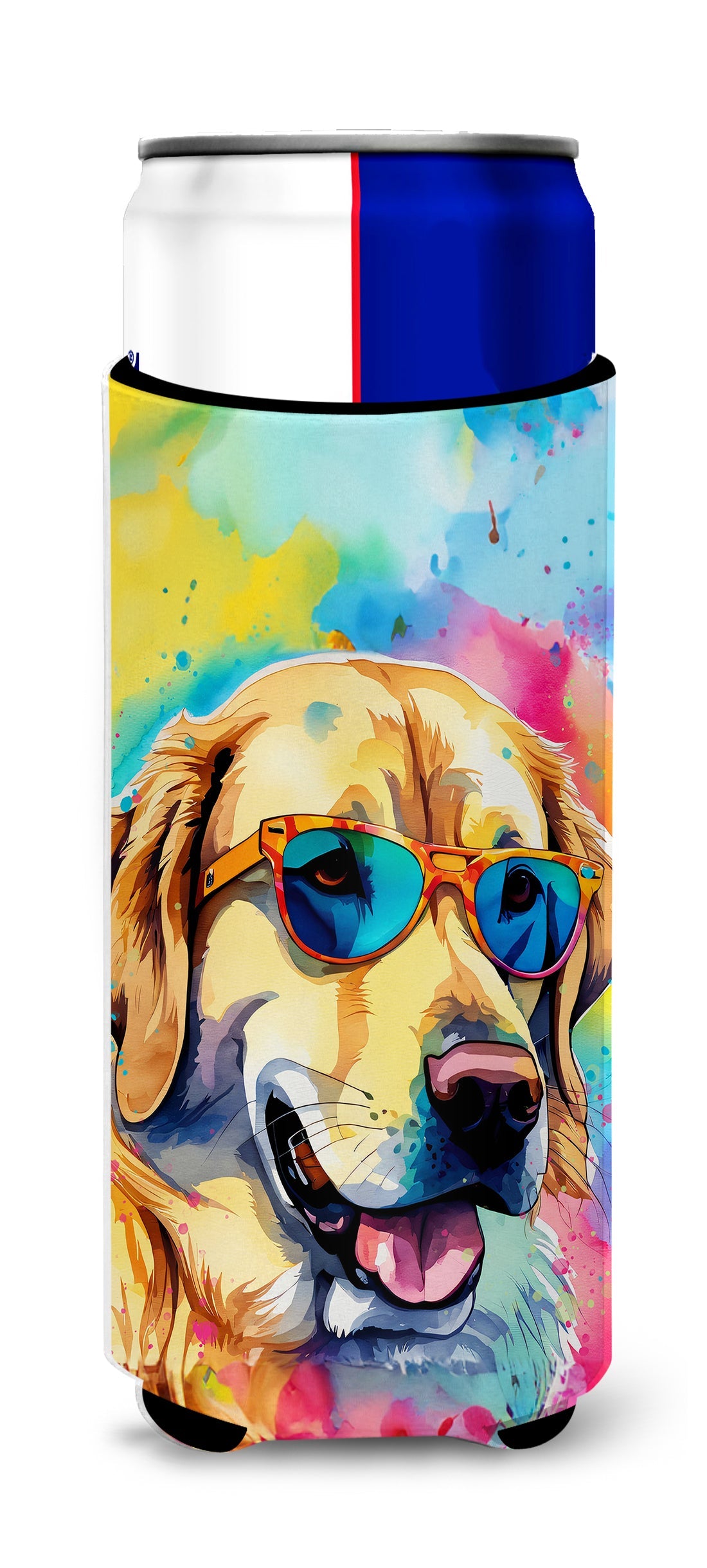 Yellow Labrador Hippie Dawg Slim Can Hugger , Insulated Foam Hugger for 12 oz Slim Cans, Beer Bottles & Water Bottles, Printed in USA