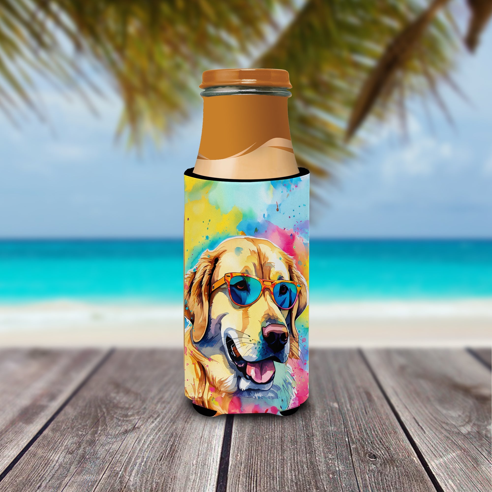 Yellow Labrador Hippie Dawg Slim Can Hugger , Insulated Foam Hugger for 12 oz Slim Cans, Beer Bottles & Water Bottles, Printed in USA
