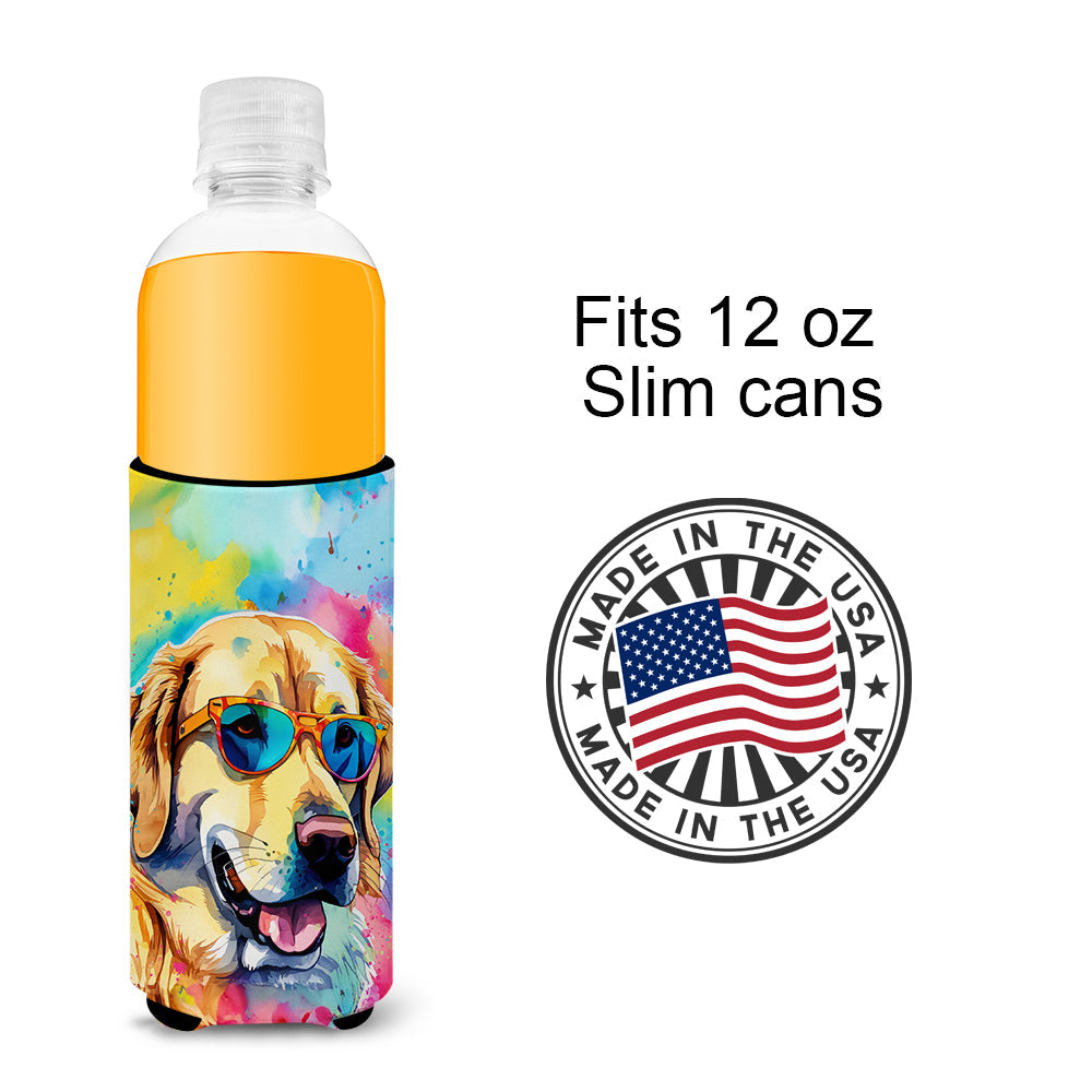 Yellow Labrador Hippie Dawg Slim Can Hugger , Insulated Foam Hugger for 12 oz Slim Cans, Beer Bottles & Water Bottles, Printed in USA