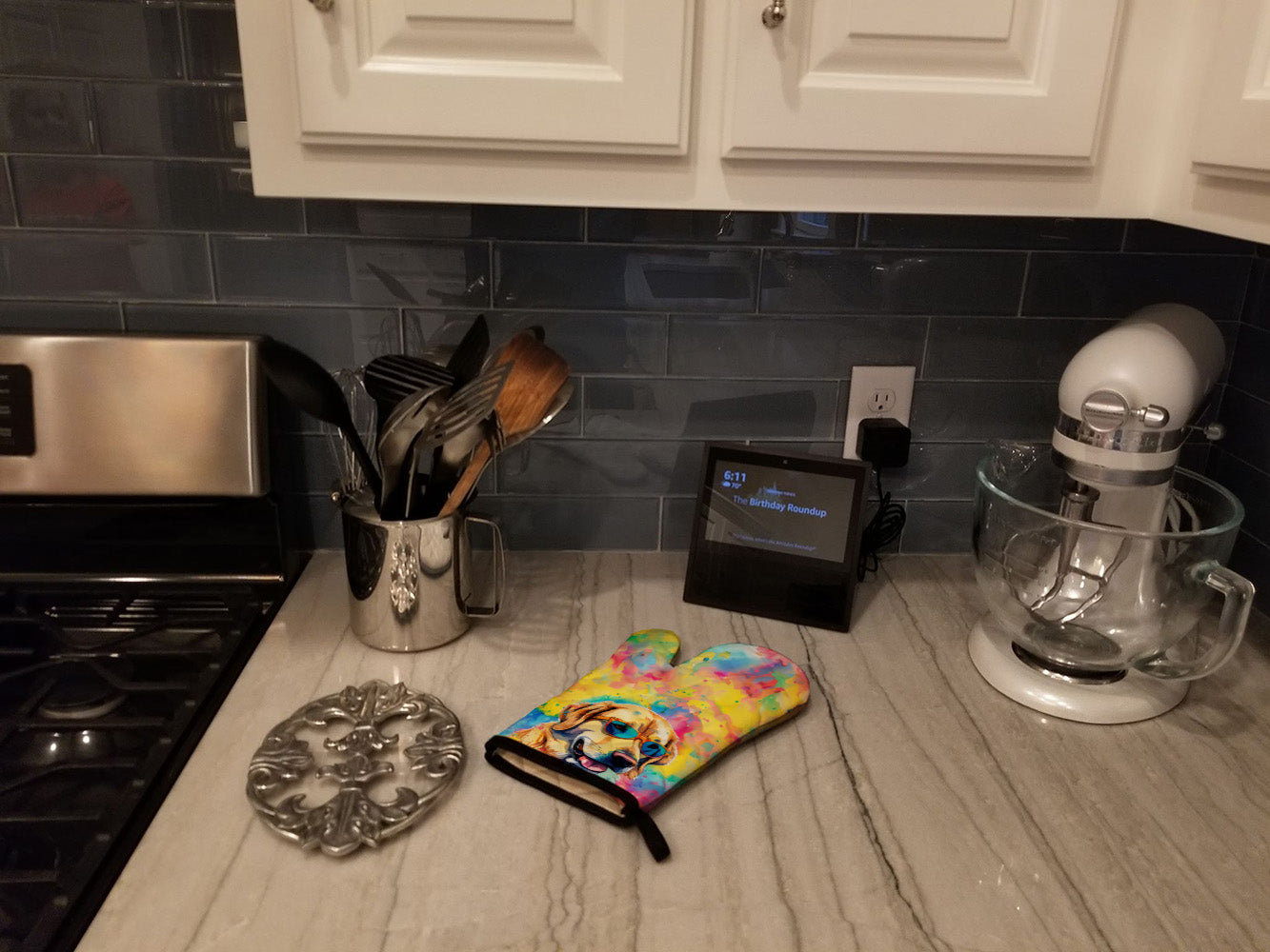 Yellow Labrador Hippie Dawg Oven Mitt Heat Resistant Thick Oven Mitt for Hot Pans and Oven, Kitchen Mitt Protect Hands, Cooking Baking Glove