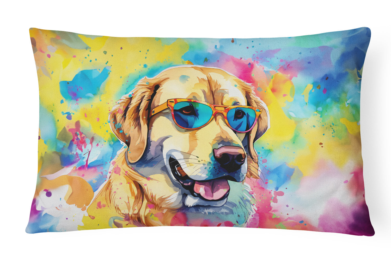 Yellow Labrador Hippie Dawg Decorative Throw Pillow 12x16 Indoor Outdoor Accent Cushion, Fabric Cover with Insert for Sofa, Bed, Porch & Living Room