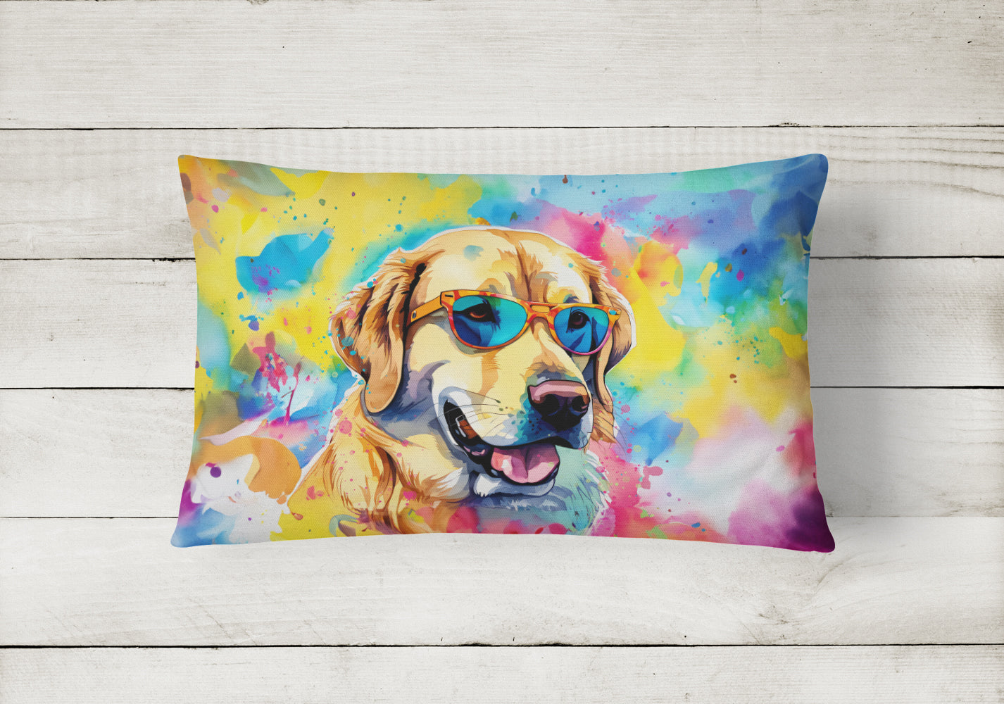 Yellow Labrador Hippie Dawg Decorative Throw Pillow 12x16 Indoor Outdoor Accent Cushion, Fabric Cover with Insert for Sofa, Bed, Porch & Living Room
