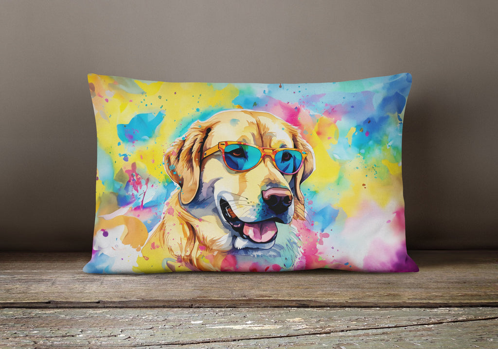Yellow Labrador Hippie Dawg Decorative Throw Pillow 12x16 Indoor Outdoor Accent Cushion, Fabric Cover with Insert for Sofa, Bed, Porch & Living Room