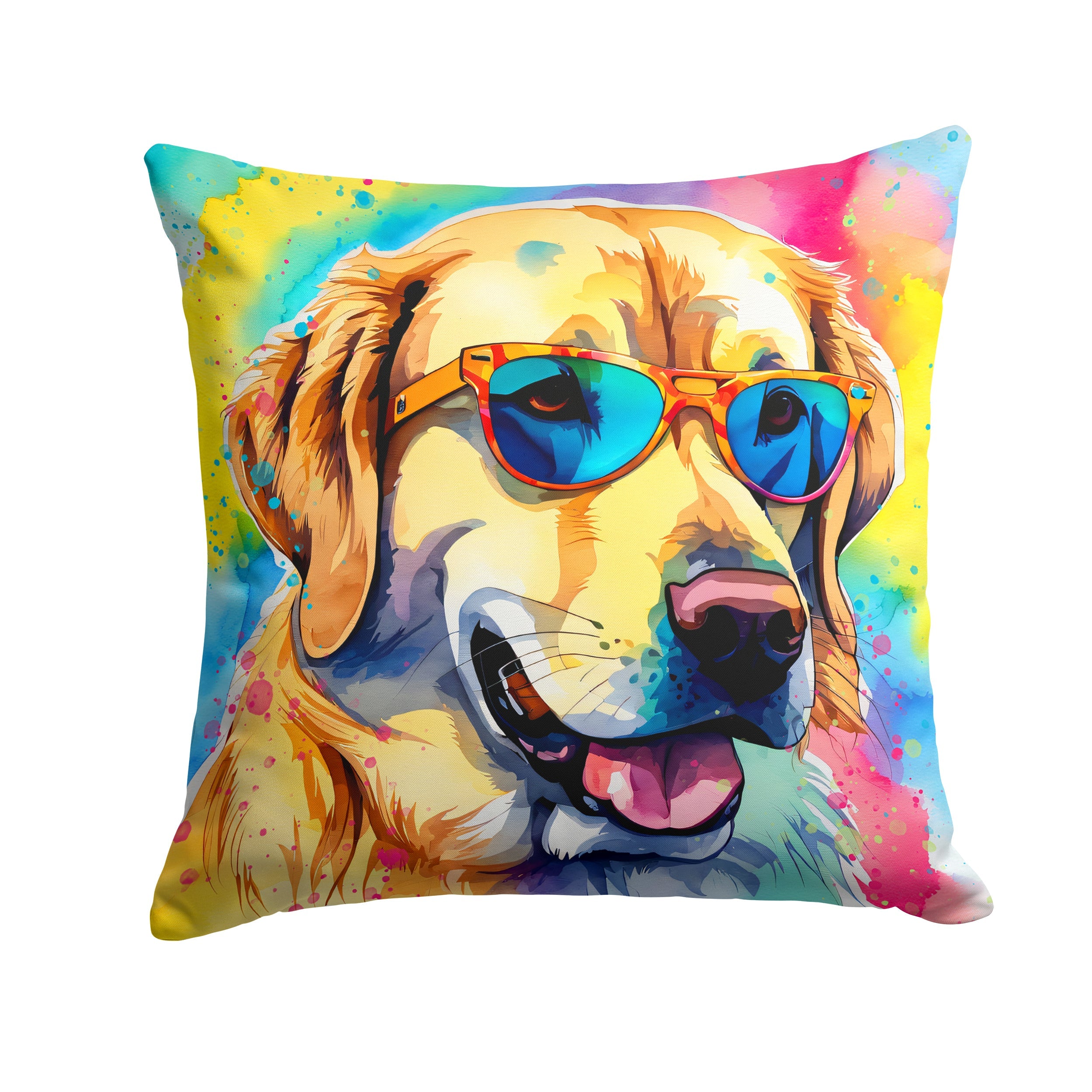 Yellow Labrador Hippie Dawg Decorative Throw Pillow 18x18 Indoor Outdoor Accent Cushion, Fabric Cover with Insert for Sofa, Bed, Porch & Living Room