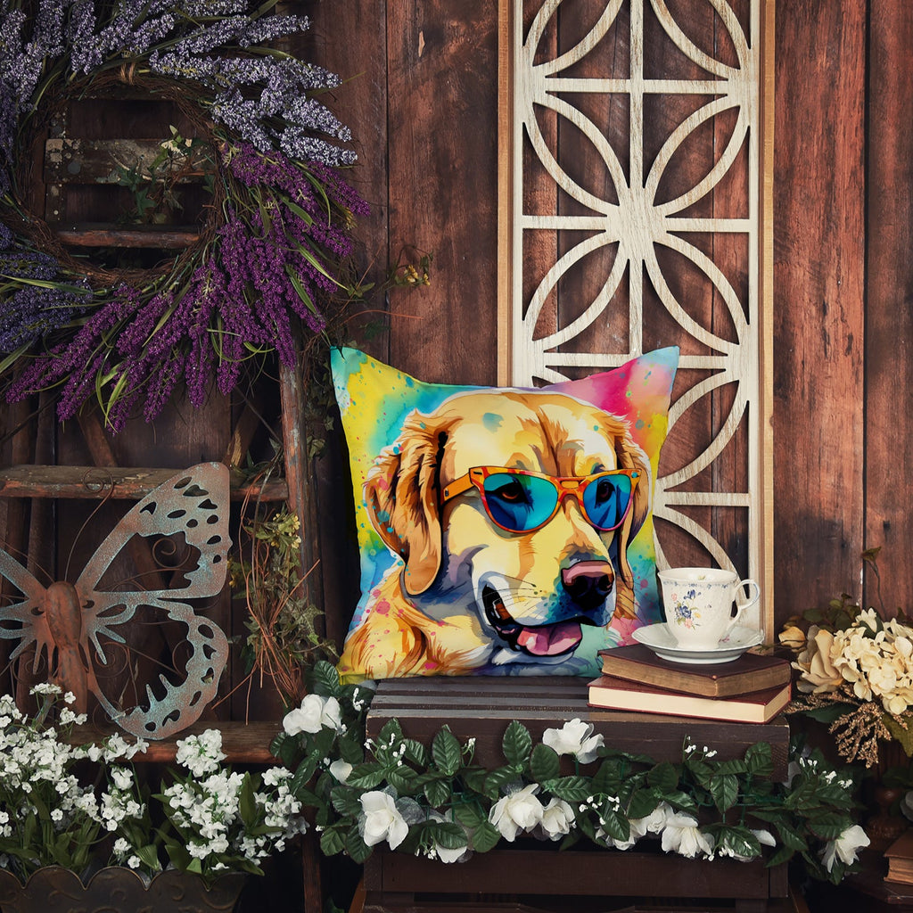 Yellow Labrador Hippie Dawg Decorative Throw Pillow 18x18 Indoor Outdoor Accent Cushion, Fabric Cover with Insert for Sofa, Bed, Porch & Living Room