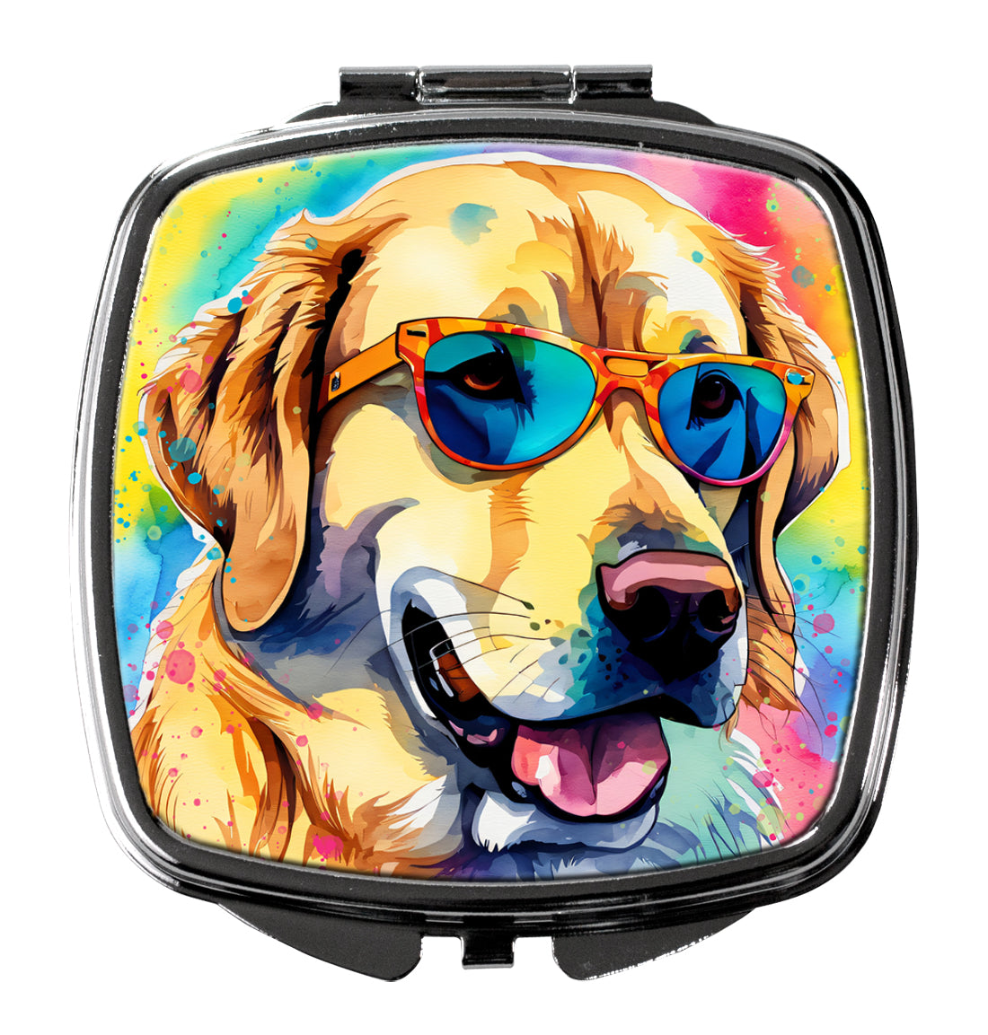 Yellow Labrador Hippie Dawg Compact Mirror Decorative Travel Makeup Mirror for Women Girls Gifts Pocket Makeup Mirror Folding Handheld