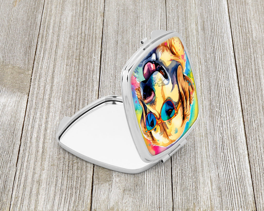 Yellow Labrador Hippie Dawg Compact Mirror Decorative Travel Makeup Mirror for Women Girls Gifts Pocket Makeup Mirror Folding Handheld