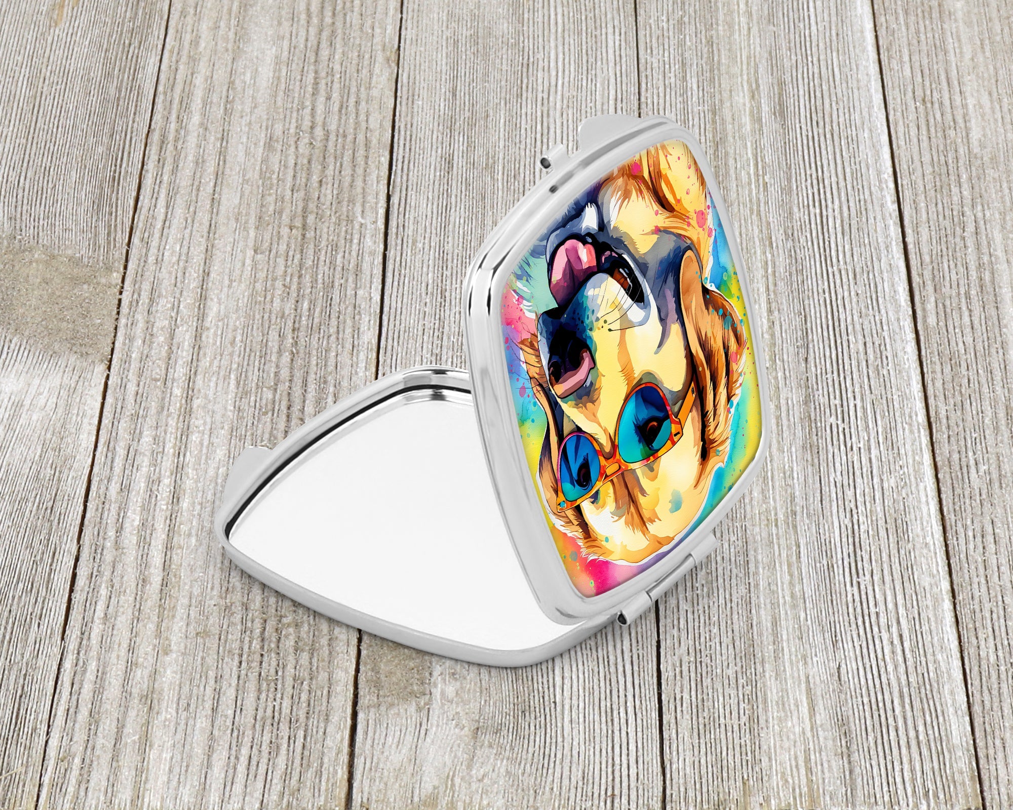 Yellow Labrador Hippie Dawg Compact Mirror Decorative Travel Makeup Mirror for Women Girls Gifts Pocket Makeup Mirror Folding Handheld