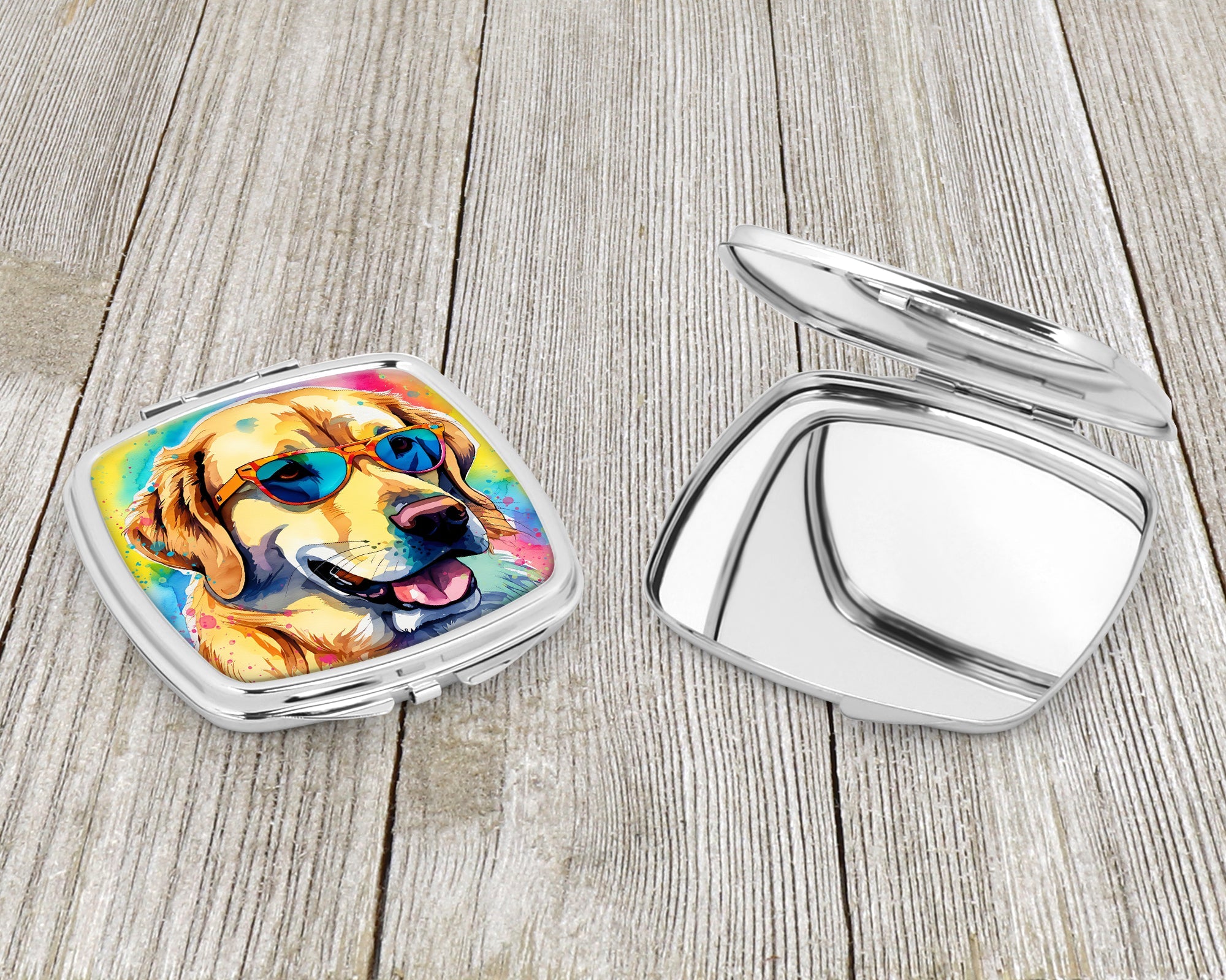 Yellow Labrador Hippie Dawg Compact Mirror Decorative Travel Makeup Mirror for Women Girls Gifts Pocket Makeup Mirror Folding Handheld