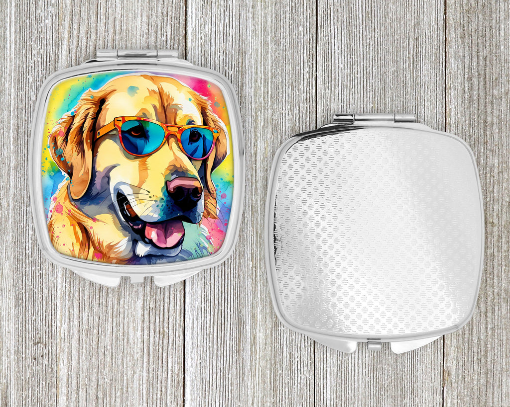 Yellow Labrador Hippie Dawg Compact Mirror Decorative Travel Makeup Mirror for Women Girls Gifts Pocket Makeup Mirror Folding Handheld