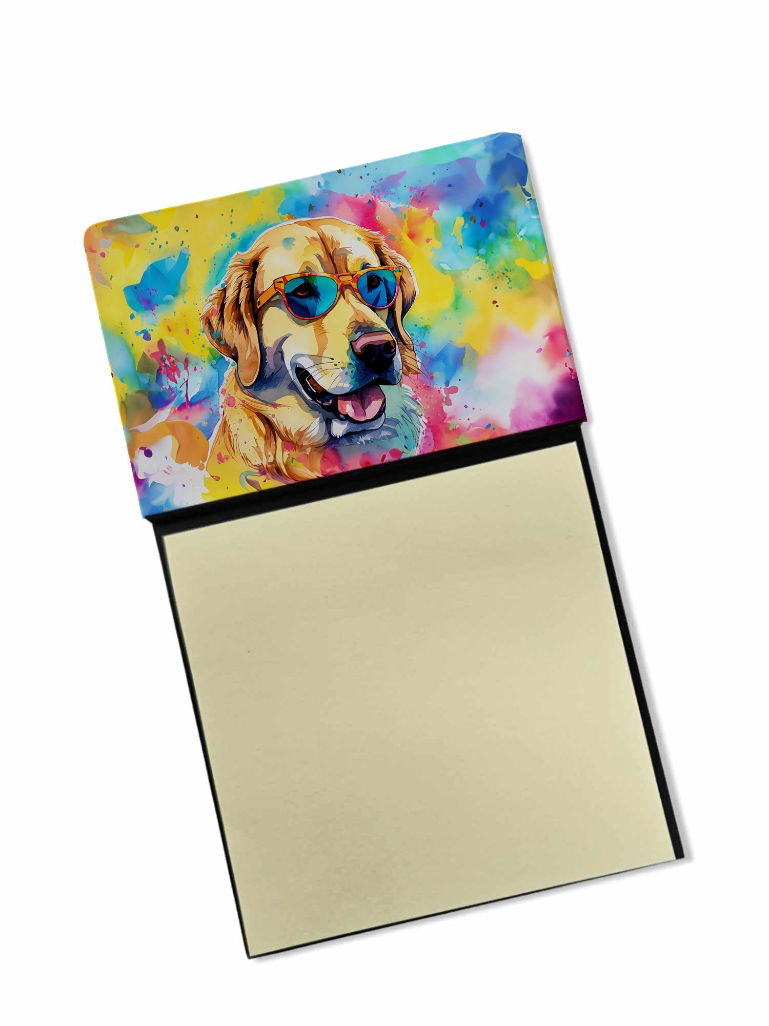 Yellow Labrador Hippie Dawg Watercolor Sticky Note Holder Refillable Dispenser Desk Accessory 3x3 Pad Gift