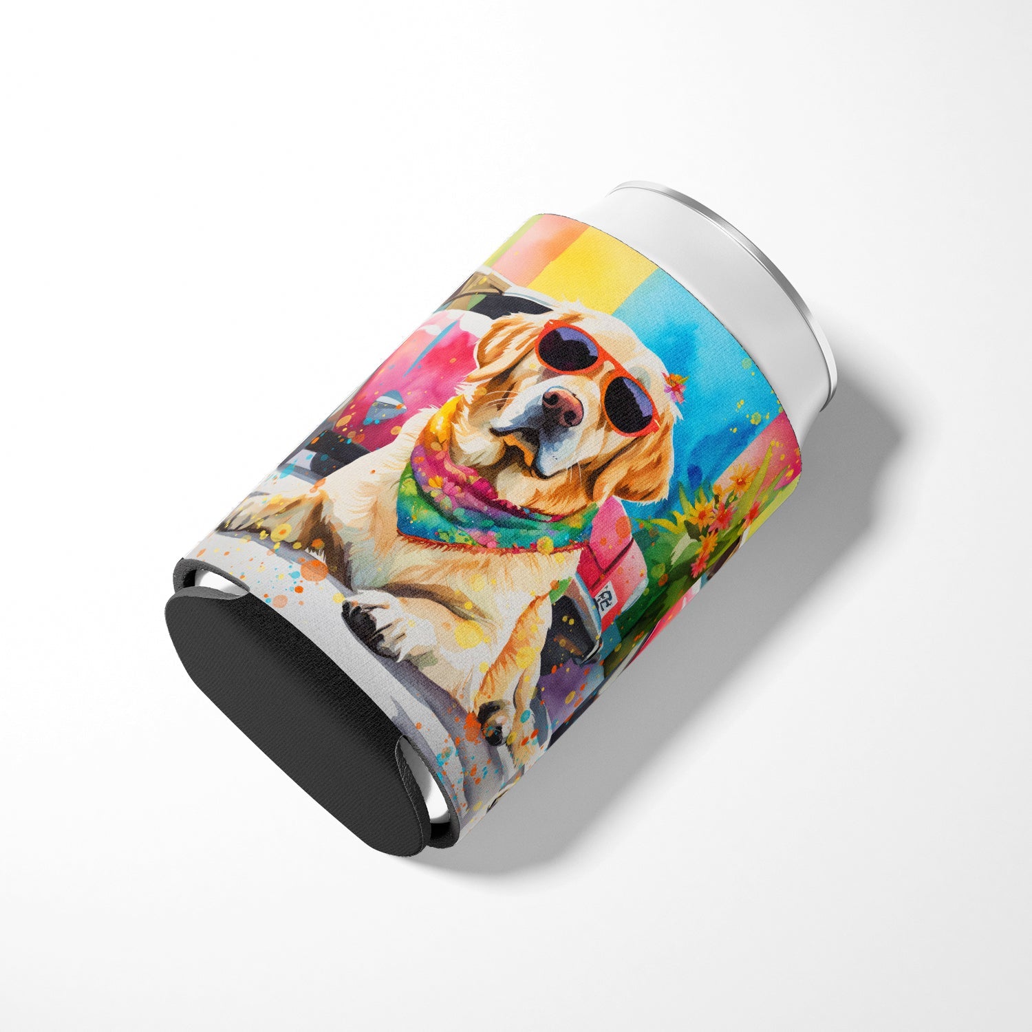 Yellow Labrador Hippie Dawg Can or Bottle Hugger Cooler Sleeve for Standard 12 oz Cans, Insulated Foam Beer & Soda Can Hugger Reusable