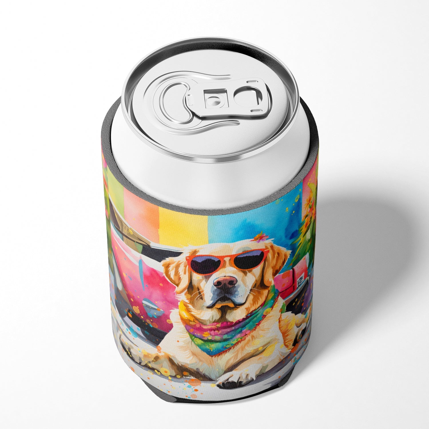 Yellow Labrador Hippie Dawg Can or Bottle Hugger Cooler Sleeve for Standard 12 oz Cans, Insulated Foam Beer & Soda Can Hugger Reusable