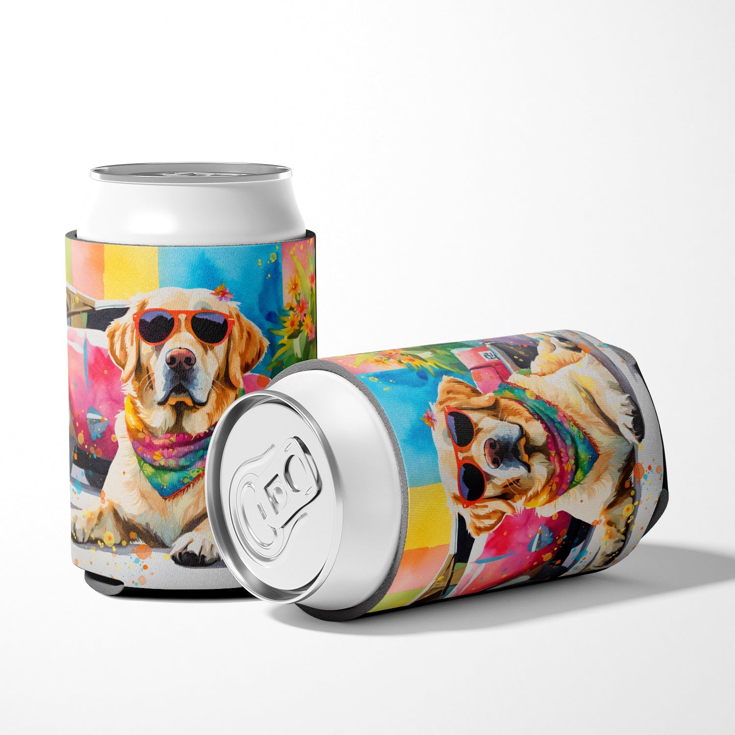 Yellow Labrador Hippie Dawg Can or Bottle Hugger Cooler Sleeve for Standard 12 oz Cans, Insulated Foam Beer & Soda Can Hugger Reusable
