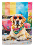 Yellow Labrador Hippie Dawg House Flag 28x40 Porch Sleeve Pole Decorative Outside Yard Banner Artwork Wall Hanging, Polyester