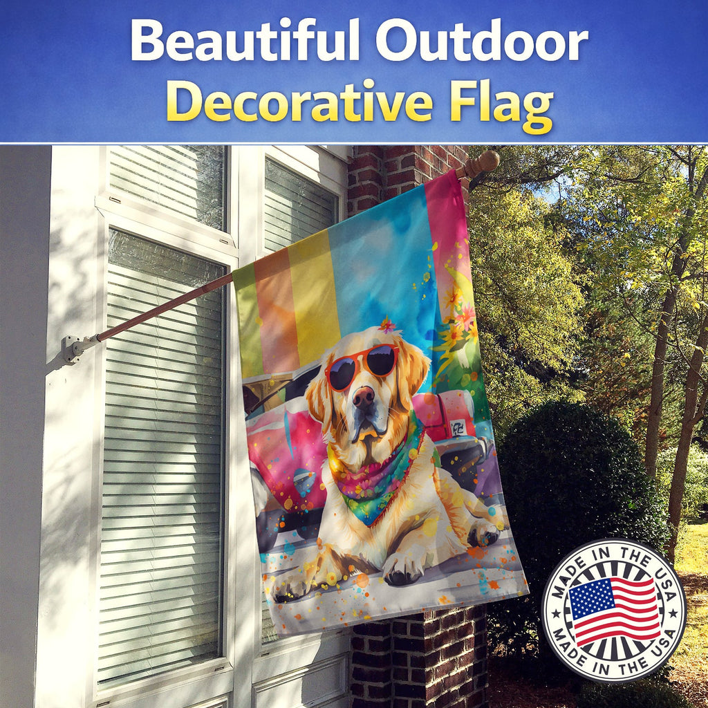 Yellow Labrador Hippie Dawg House Flag 28x40 Porch Sleeve Pole Decorative Outside Yard Banner Artwork Wall Hanging, Polyester