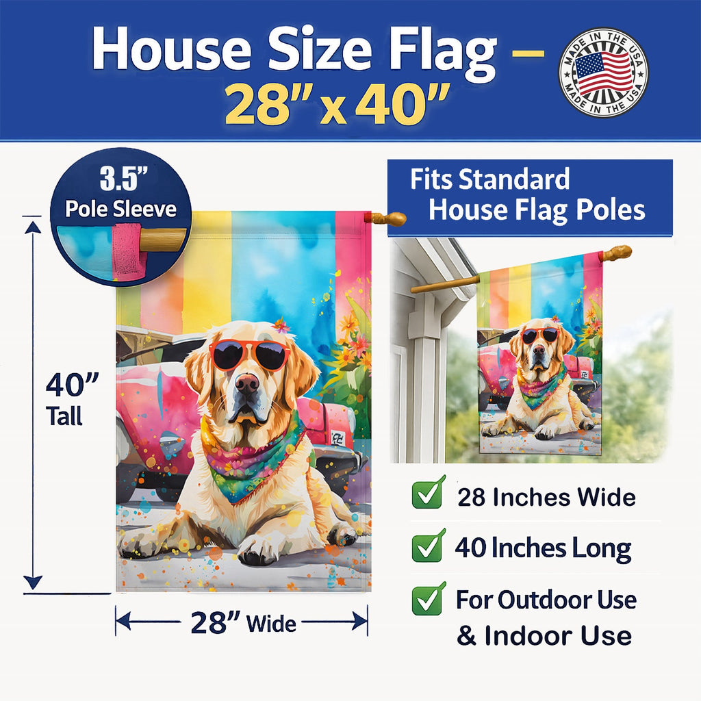 Yellow Labrador Hippie Dawg House Flag 28x40 Porch Sleeve Pole Decorative Outside Yard Banner Artwork Wall Hanging, Polyester
