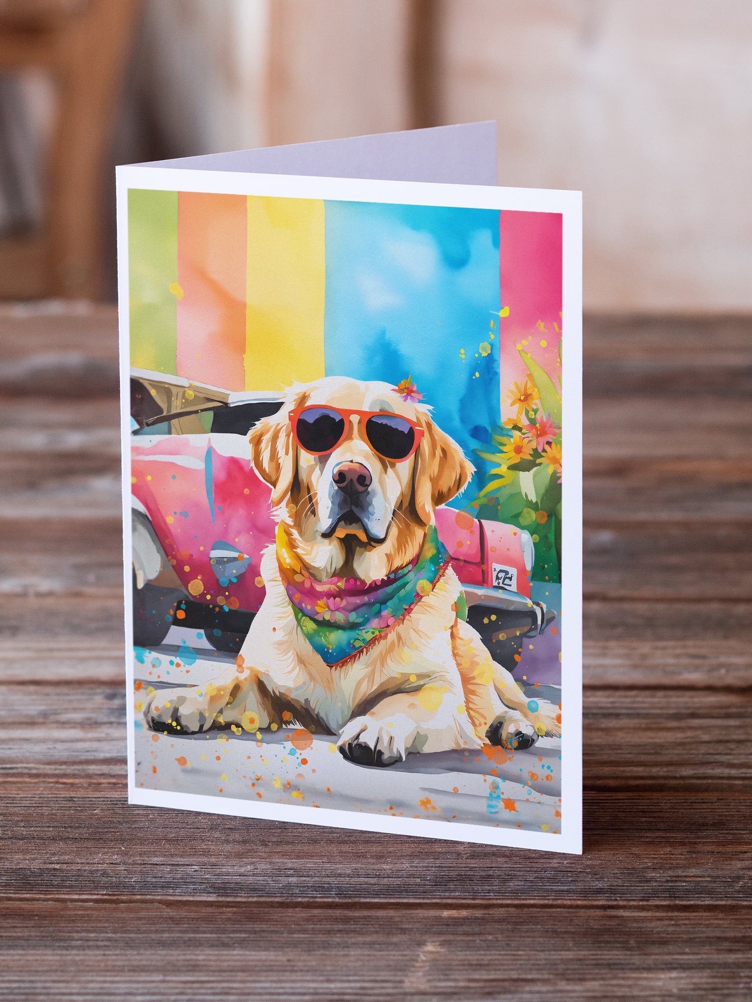 Yellow Labrador Hippie Dawg Greeting Cards Pack of 8 Blank Cards with Envelopes Whimsical A7 Size 5x7