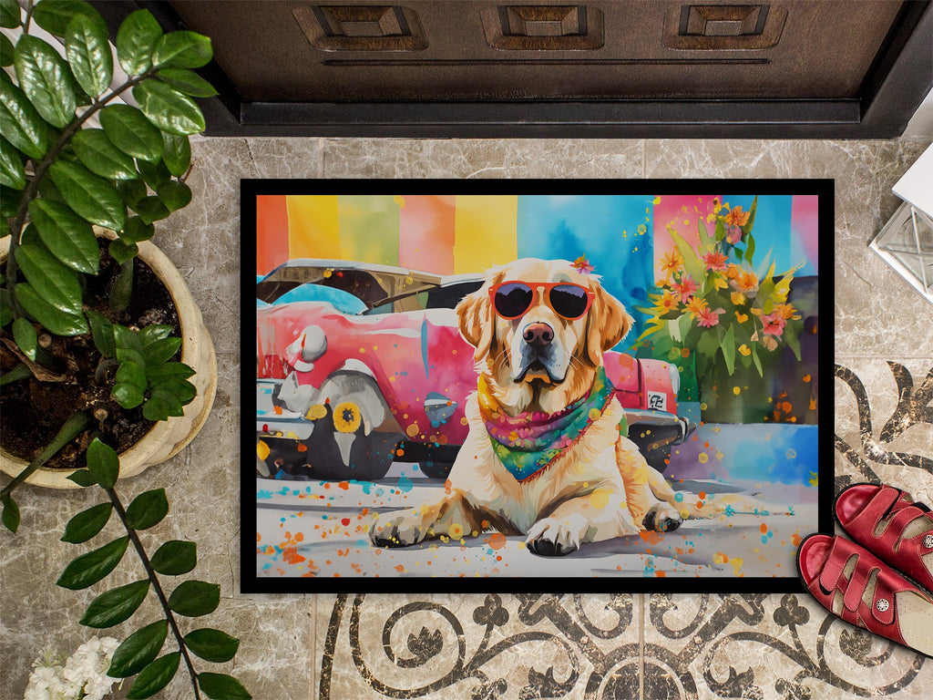Yellow Labrador Hippie Dawg Doormat Indoor Outdoor 24H X 36W Front Door Mat Rugs for Entryway, Non Slip Washable Low Pile,
