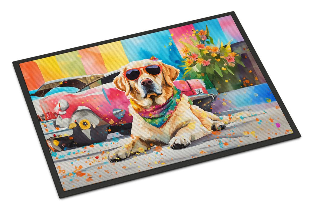 Yellow Labrador Hippie Dawg Doormat Indoor Outdoor 18H X 27W Front Door Mat Rugs for Entryway, Non Slip Washable