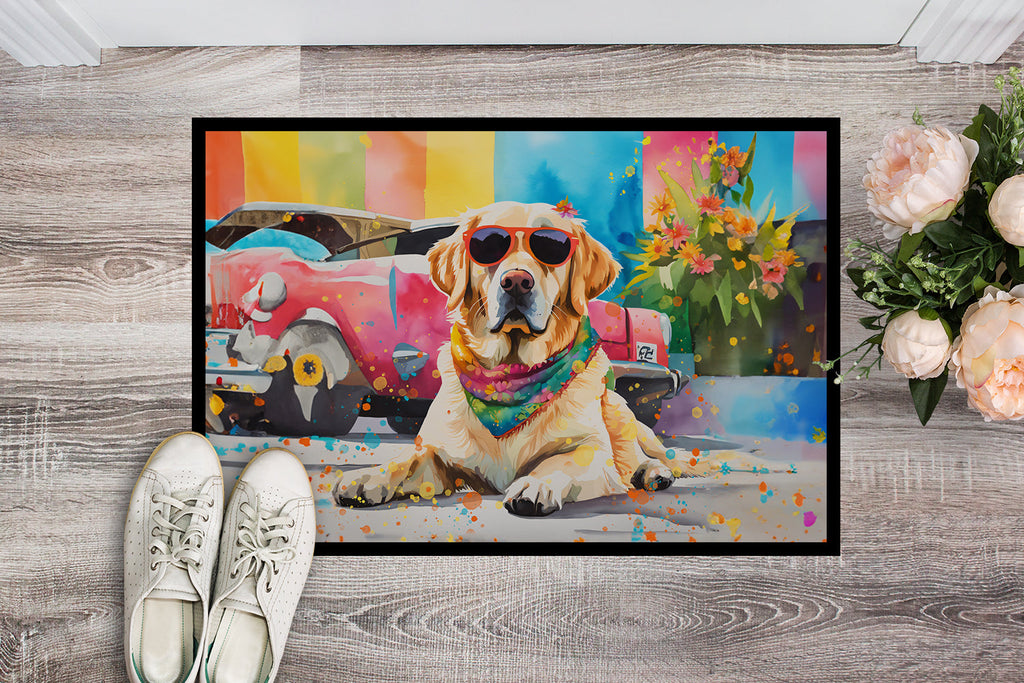Yellow Labrador Hippie Dawg Doormat Indoor Outdoor 18H X 27W Front Door Mat Rugs for Entryway, Non Slip Washable