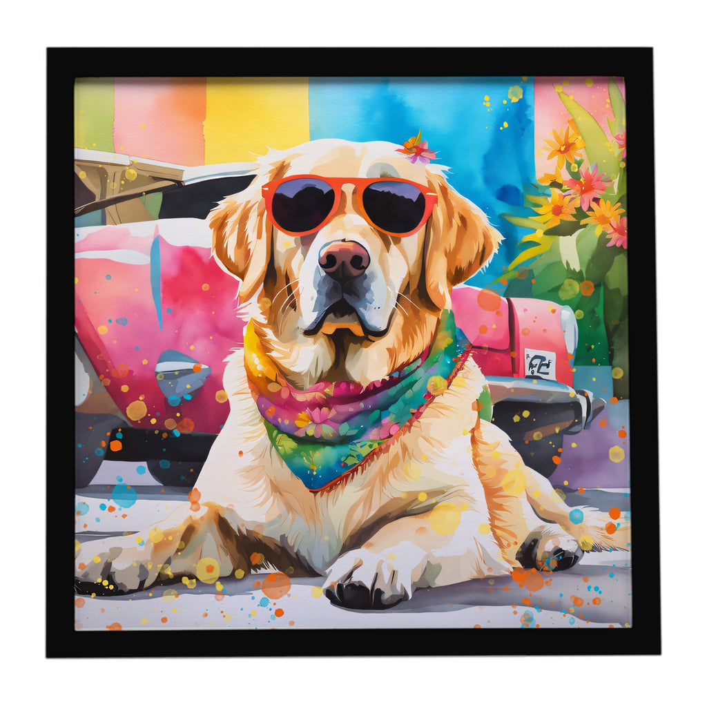 Yellow Labrador Hippie Dawg Framed Metal Print Bathroom, Kitchen, Office, Home Decor Wall Art Ready to Hang, Square, 8X8