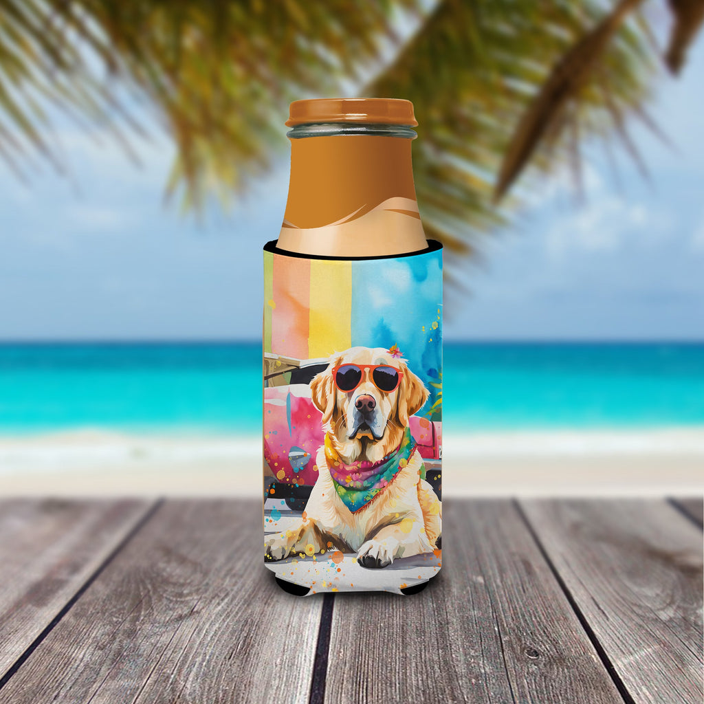 Yellow Labrador Hippie Dawg Slim Can Hugger , Insulated Foam Hugger for 12 oz Slim Cans, Beer Bottles & Water Bottles, Printed in USA