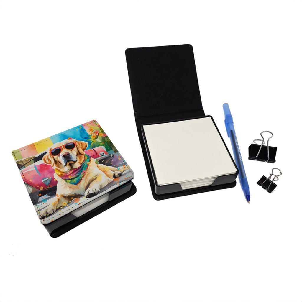 Yellow Labrador Hippie Dawg PU Leather Note Paper Holder with Artist-Designed Cover, Desk Accessory, Office Gift