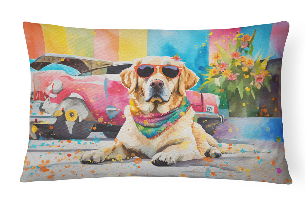 Yellow Labrador Hippie Dawg Decorative Throw Pillow 12x16 Indoor Outdoor Accent Cushion, Fabric Cover with Insert for Sofa, Bed, Porch & Living Room