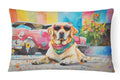 Yellow Labrador Hippie Dawg Decorative Throw Pillow 12x16 Indoor Outdoor Accent Cushion, Fabric Cover with Insert for Sofa, Bed, Porch & Living Room