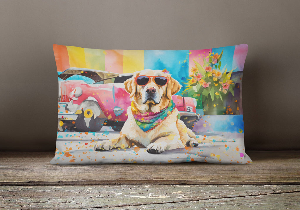 Yellow Labrador Hippie Dawg Decorative Throw Pillow 12x16 Indoor Outdoor Accent Cushion, Fabric Cover with Insert for Sofa, Bed, Porch & Living Room