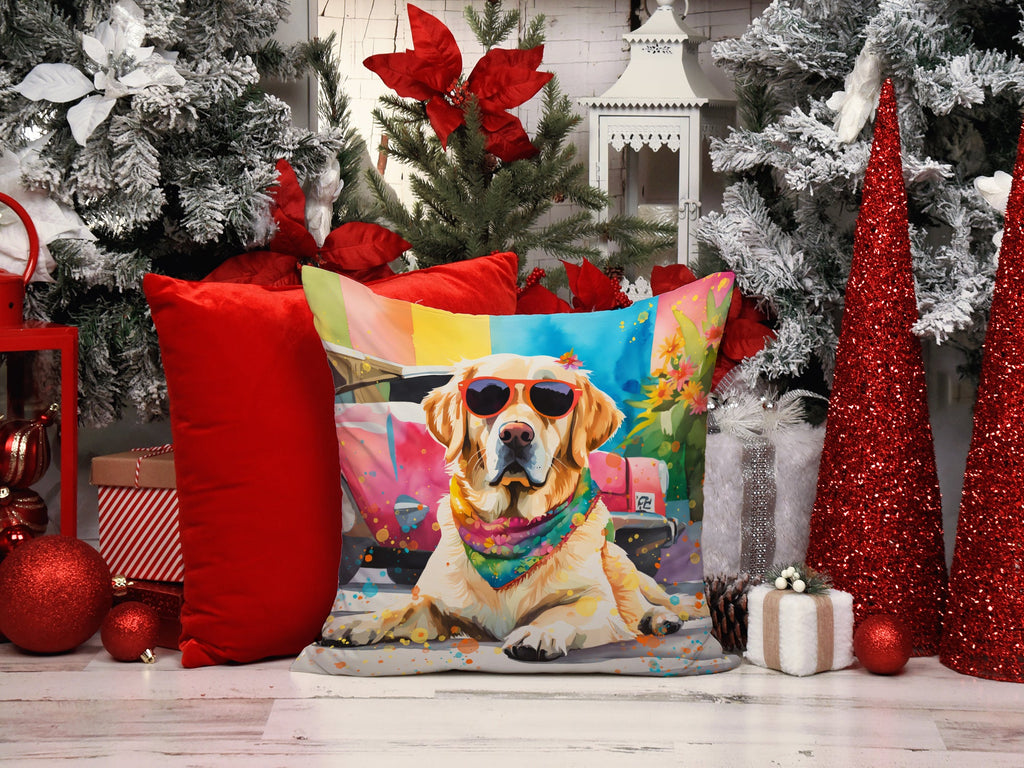 Yellow Labrador Hippie Dawg Decorative Throw Pillow 18x18 Indoor Outdoor Accent Cushion, Fabric Cover with Insert for Sofa, Bed, Porch & Living Room