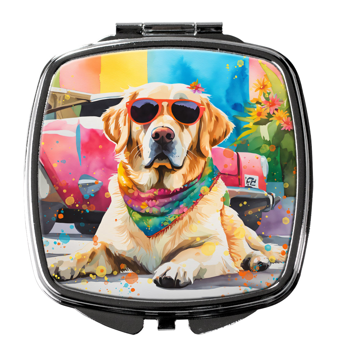 Yellow Labrador Hippie Dawg Compact Mirror Decorative Travel Makeup Mirror for Women Girls Gifts Pocket Makeup Mirror Folding Handheld