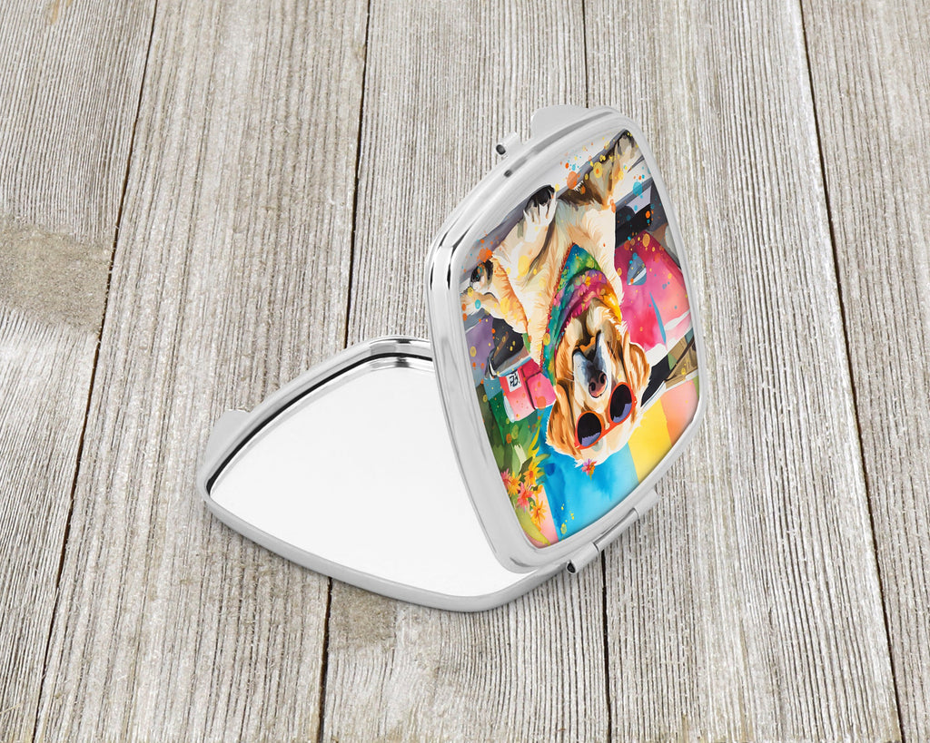 Yellow Labrador Hippie Dawg Compact Mirror Decorative Travel Makeup Mirror for Women Girls Gifts Pocket Makeup Mirror Folding Handheld