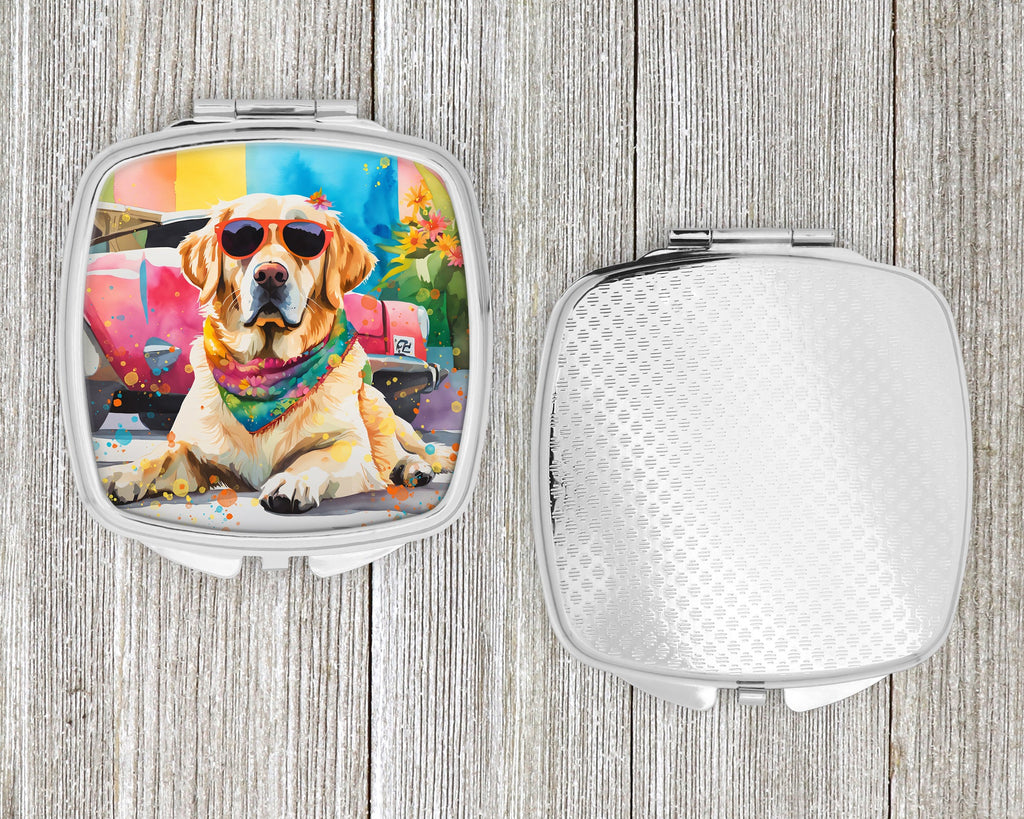 Yellow Labrador Hippie Dawg Compact Mirror Decorative Travel Makeup Mirror for Women Girls Gifts Pocket Makeup Mirror Folding Handheld