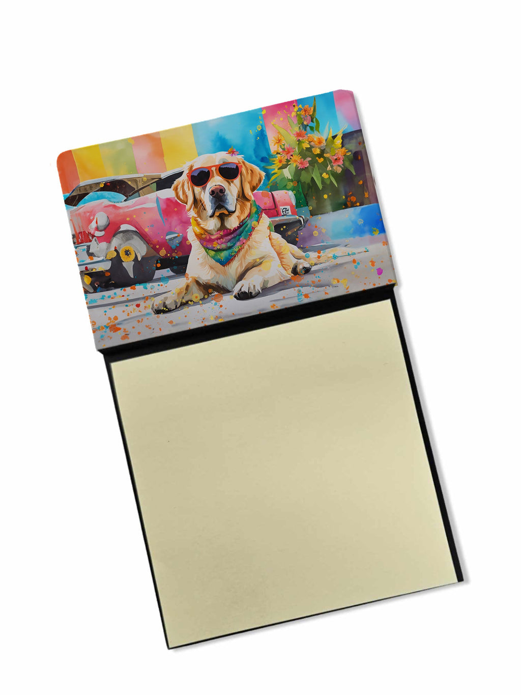 Yellow Labrador Hippie Dawg Watercolor Sticky Note Holder Refillable Dispenser Desk Accessory 3x3 Pad Gift