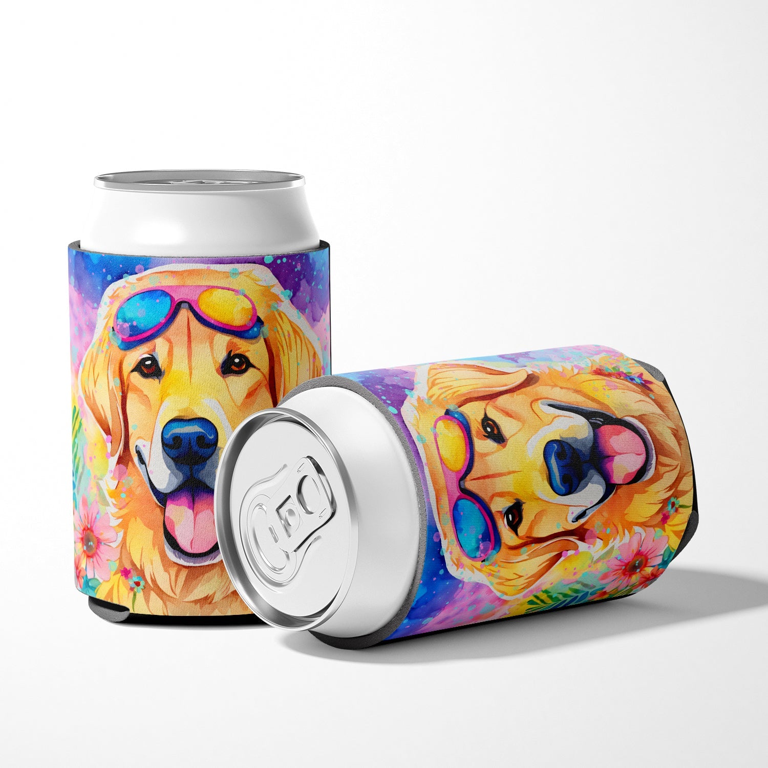 Yellow Labrador Hippie Dawg Can or Bottle Hugger Cooler Sleeve for Standard 12 oz Cans, Insulated Foam Beer & Soda Can Hugger Reusable
