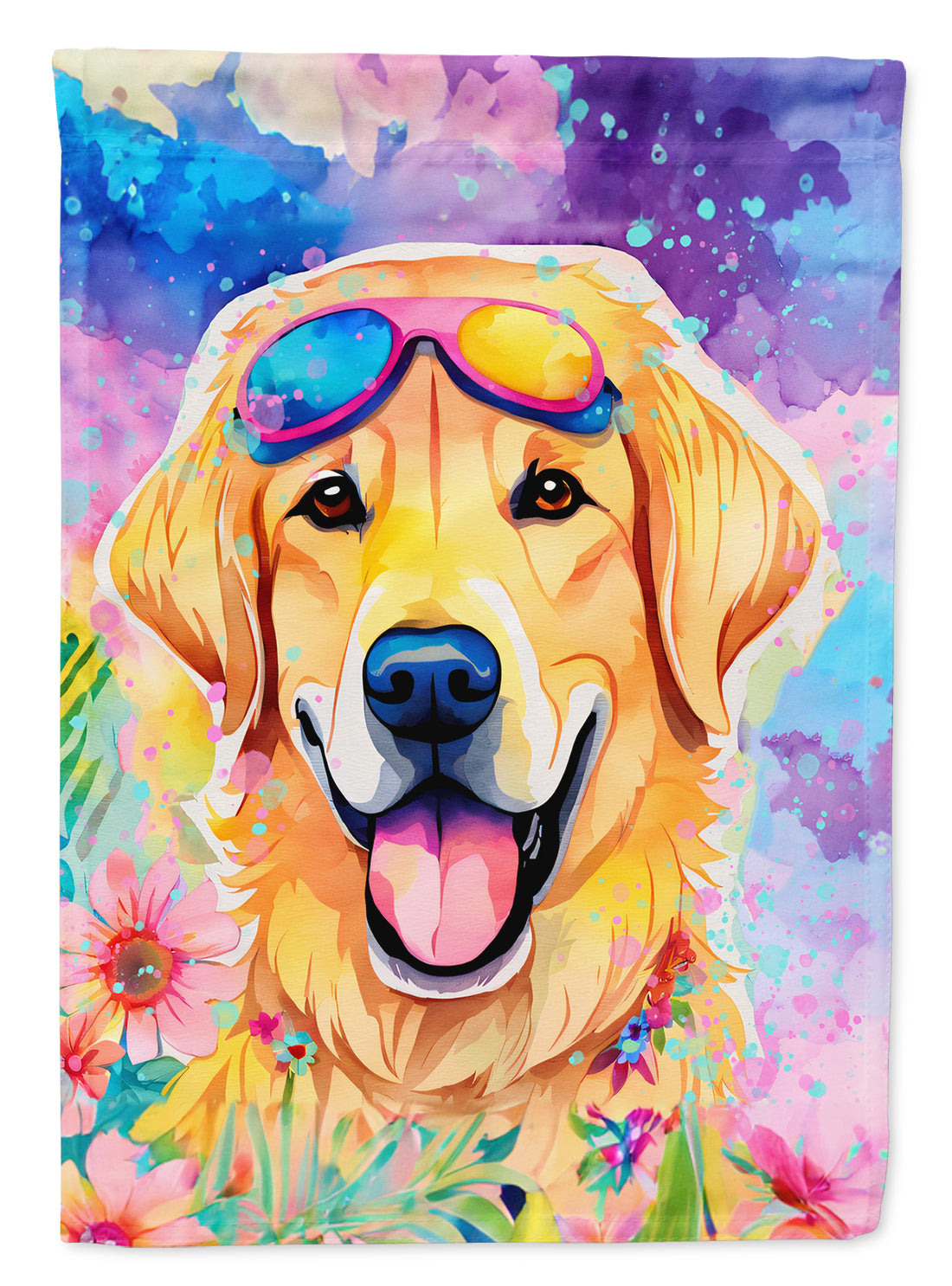 Yellow Labrador Hippie Dawg House Flag 28x40 Porch Sleeve Pole Decorative Outside Yard Banner Artwork Wall Hanging, Polyester