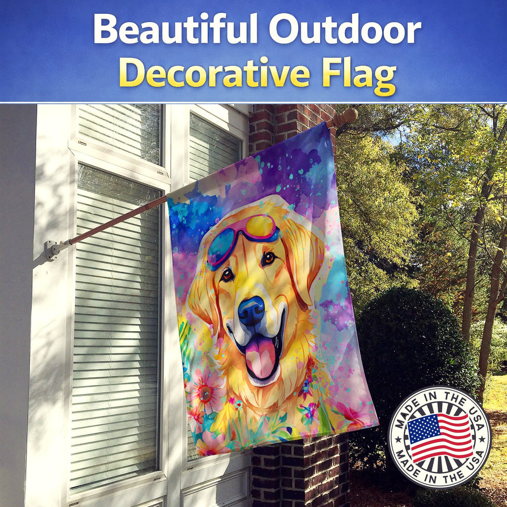 Yellow Labrador Hippie Dawg House Flag 28x40 Porch Sleeve Pole Decorative Outside Yard Banner Artwork Wall Hanging, Polyester