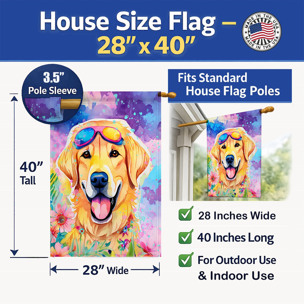 Yellow Labrador Hippie Dawg House Flag 28x40 Porch Sleeve Pole Decorative Outside Yard Banner Artwork Wall Hanging, Polyester