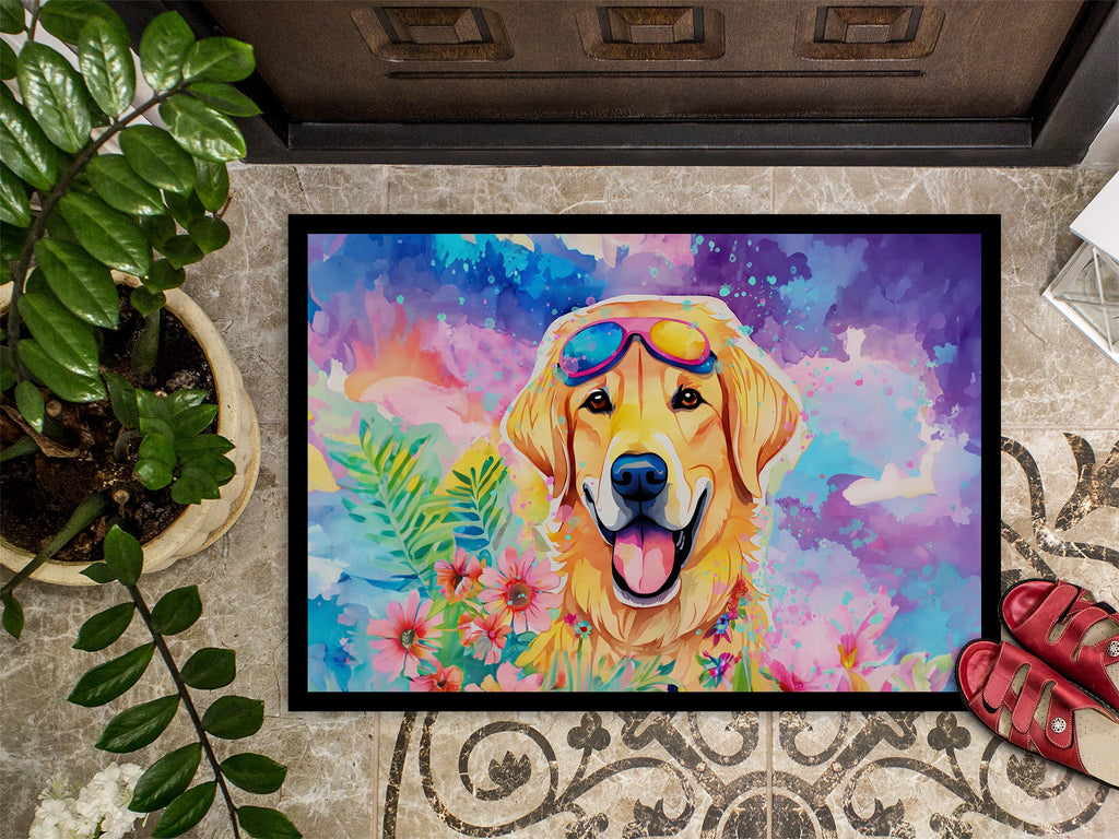 Yellow Labrador Hippie Dawg Doormat Indoor Outdoor 24H X 36W Front Door Mat Rugs for Entryway, Non Slip Washable Low Pile,