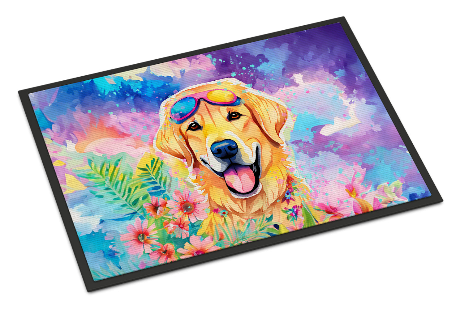 Yellow Labrador Hippie Dawg Doormat Indoor Outdoor 18H X 27W Front Door Mat Rugs for Entryway, Non Slip Washable