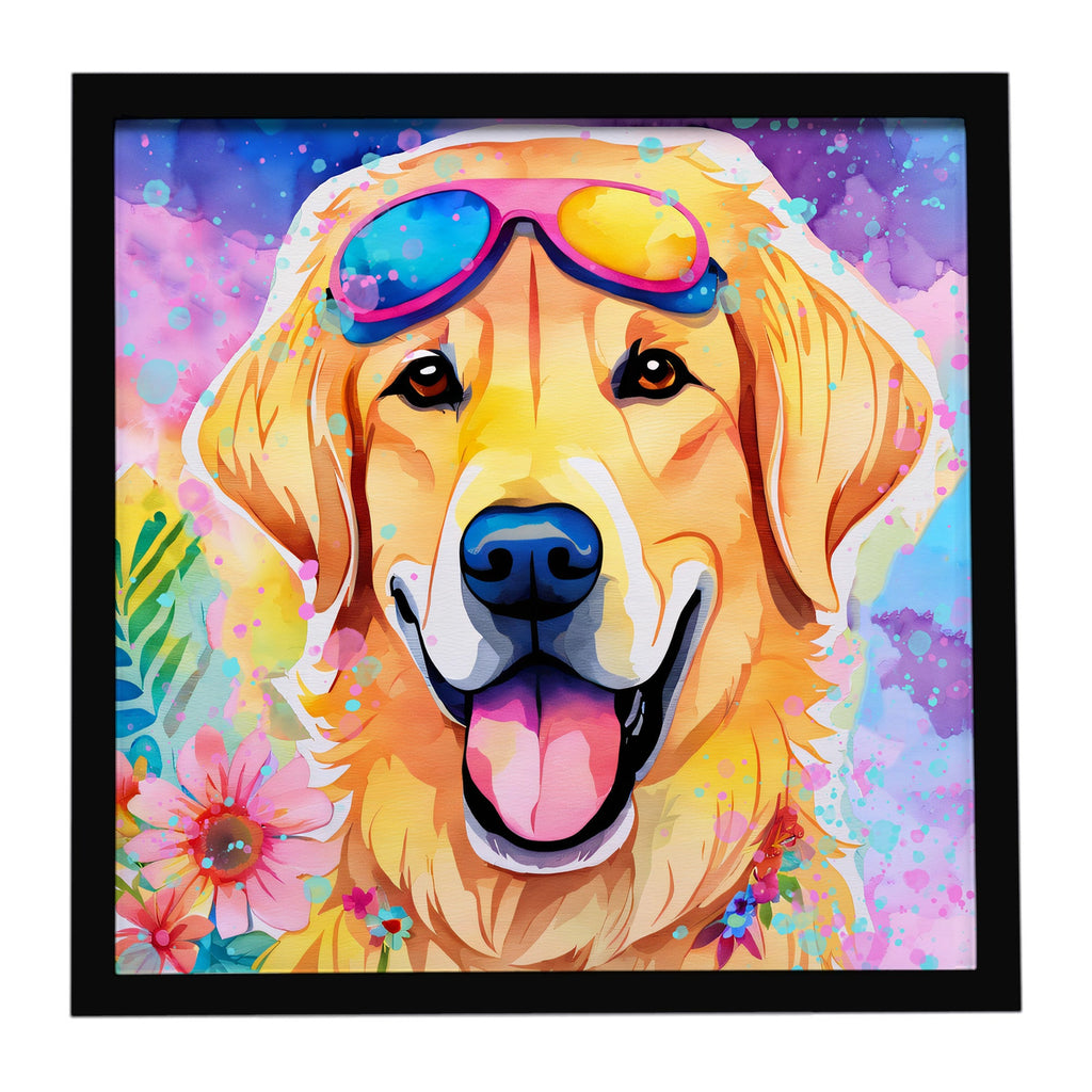 Yellow Labrador Hippie Dawg Framed Metal Print Bathroom, Kitchen, Office, Home Decor Wall Art Ready to Hang, Square, 8X8