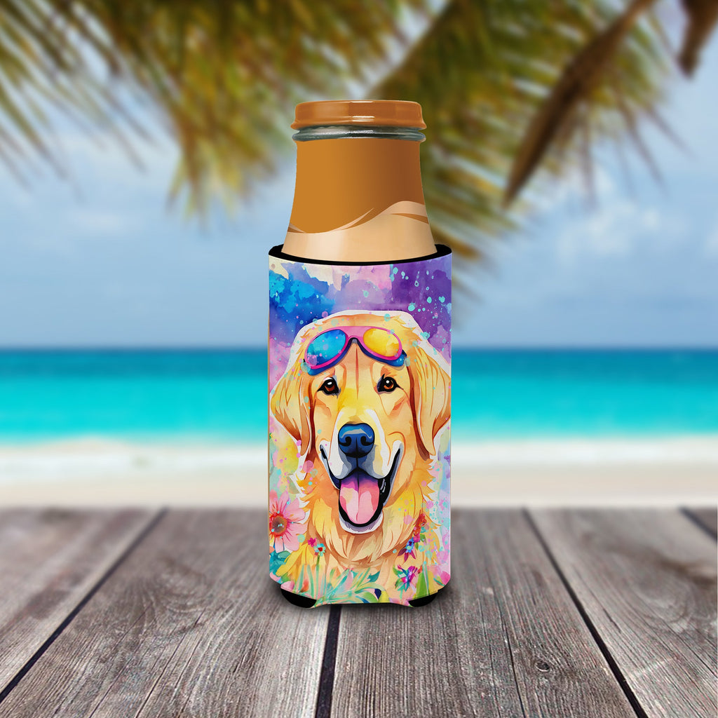 Yellow Labrador Hippie Dawg Slim Can Hugger , Insulated Foam Hugger for 12 oz Slim Cans, Beer Bottles & Water Bottles, Printed in USA