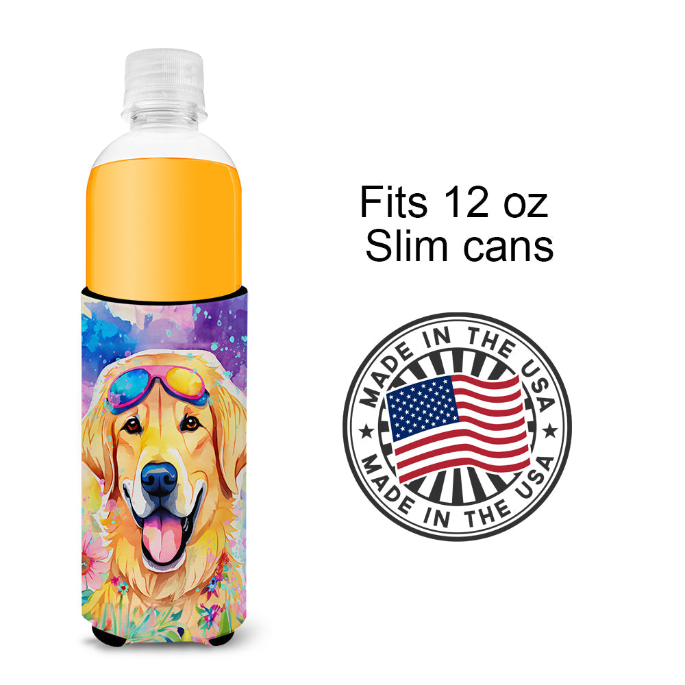 Yellow Labrador Hippie Dawg Slim Can Hugger , Insulated Foam Hugger for 12 oz Slim Cans, Beer Bottles & Water Bottles, Printed in USA
