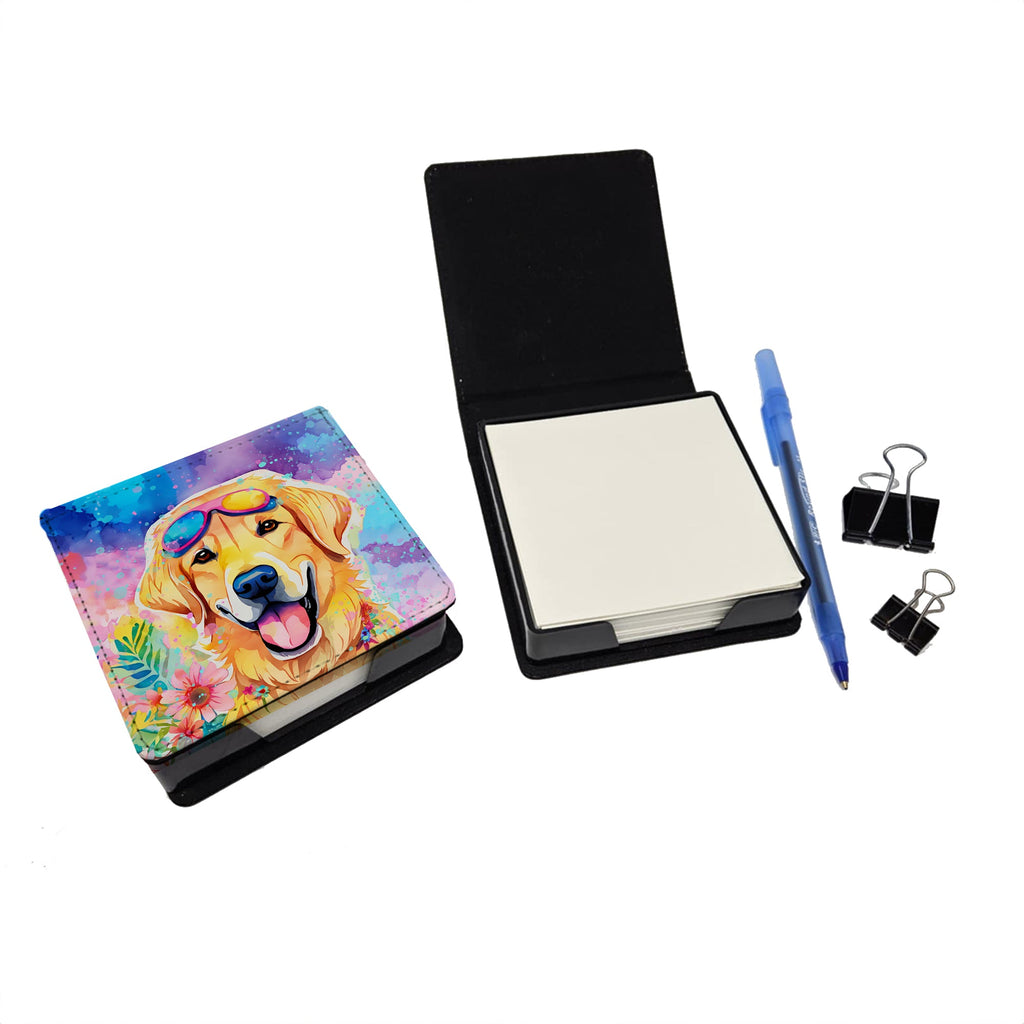 Yellow Labrador Hippie Dawg PU Leather Note Paper Holder with Artist-Designed Cover, Desk Accessory, Office Gift