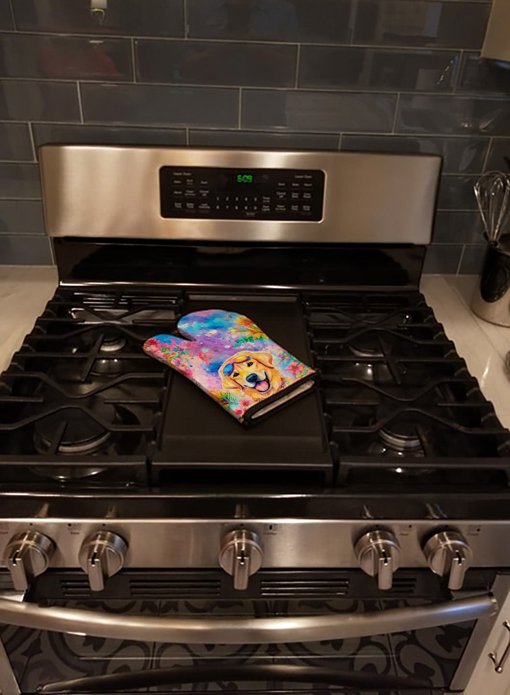 Yellow Labrador Hippie Dawg Oven Mitt Heat Resistant Thick Oven Mitt for Hot Pans and Oven, Kitchen Mitt Protect Hands, Cooking Baking Glove