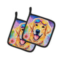 Yellow Labrador Hippie Dawg Pot Holder Set of 2 Heat Resistant Quilted Hot Pads 7.5 x 7.5 Inch, Insulated Kitchen Trivets for Cooking & Baking